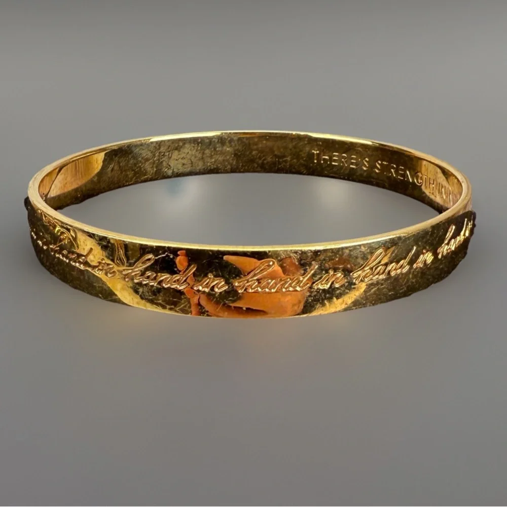 Kate Spade “Hand and Hand” inscribed Goldtone Bangle Bracelet - Picture 6 of 15
